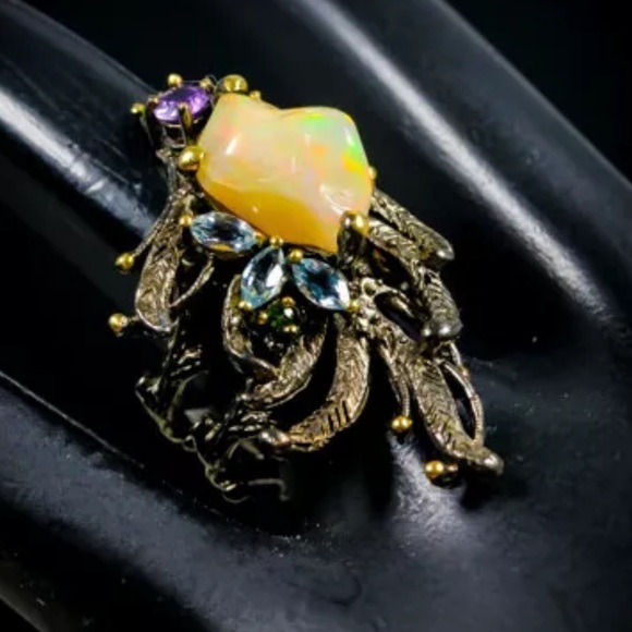 Exquisite opal solid sterling silver hand crafted ring size 8.25 - Picture 4 of 5
